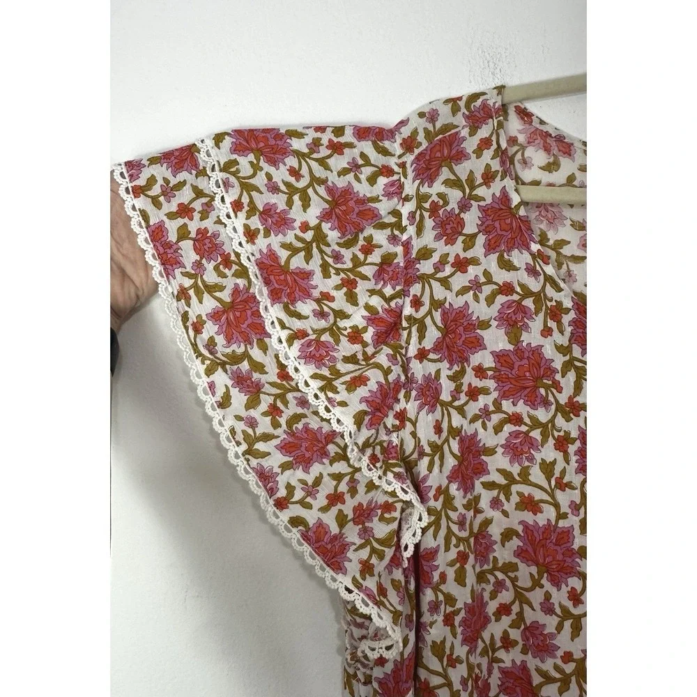 Cynthia Rowley Top‎ Womens 2X Boho Floral Flutter Layered Sleeve Crochet Trim